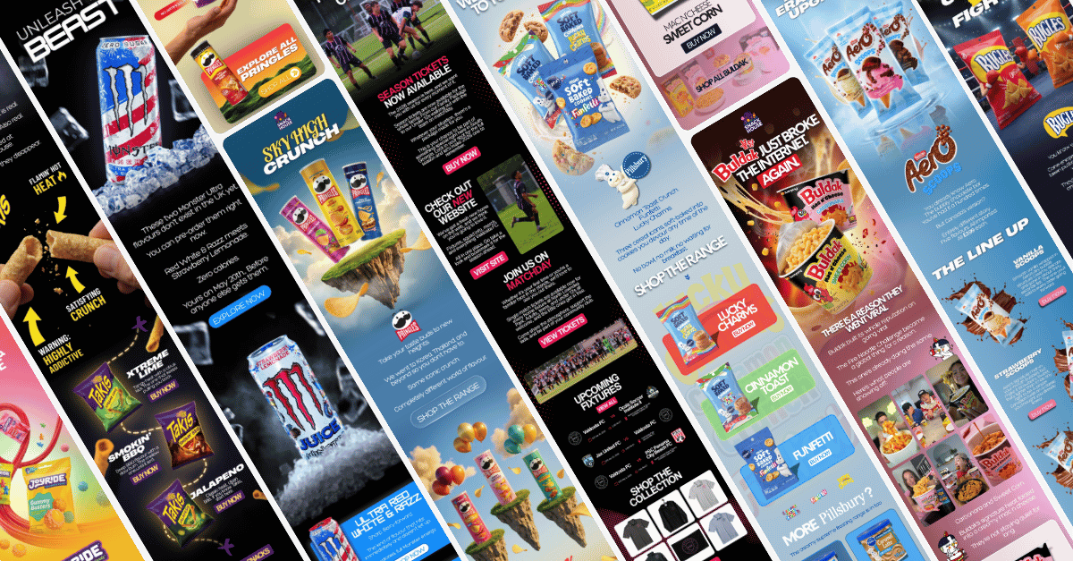 A wall of email campaigns designed and sent by Scale Purple